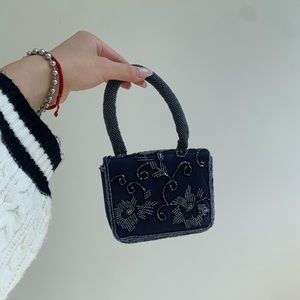 Vintage navy blue sequin embellished mini purse